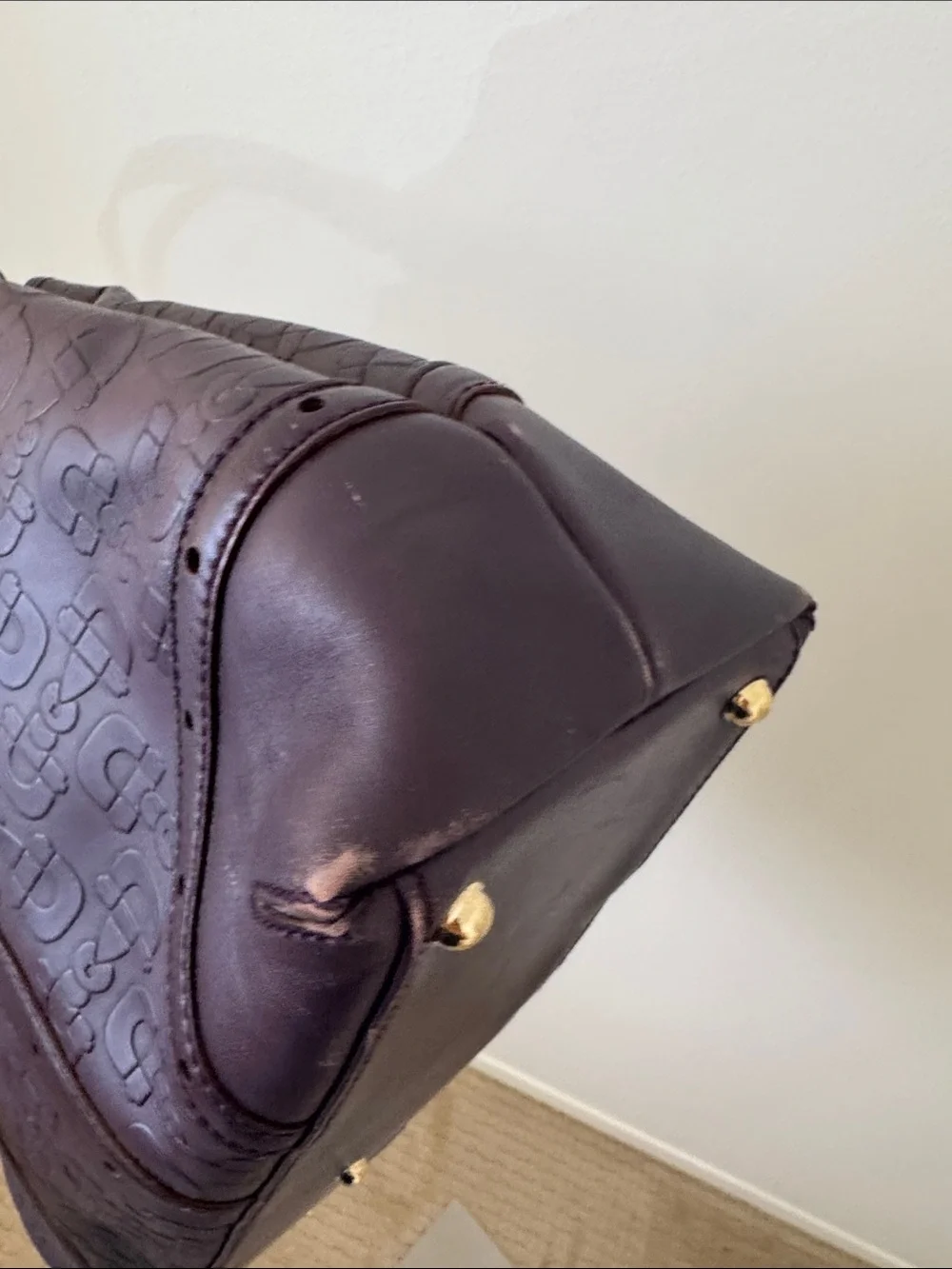 Gucci Vintage Horsebit Monogram Embossed Leather Tote Shoulder Bag Gold Hardware
